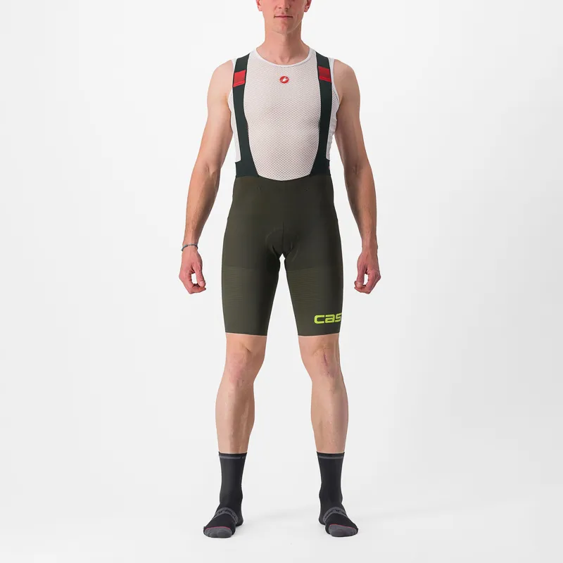 Castelli Premio Black Ltd Edition Bib Shorts in Dark Green/Lime